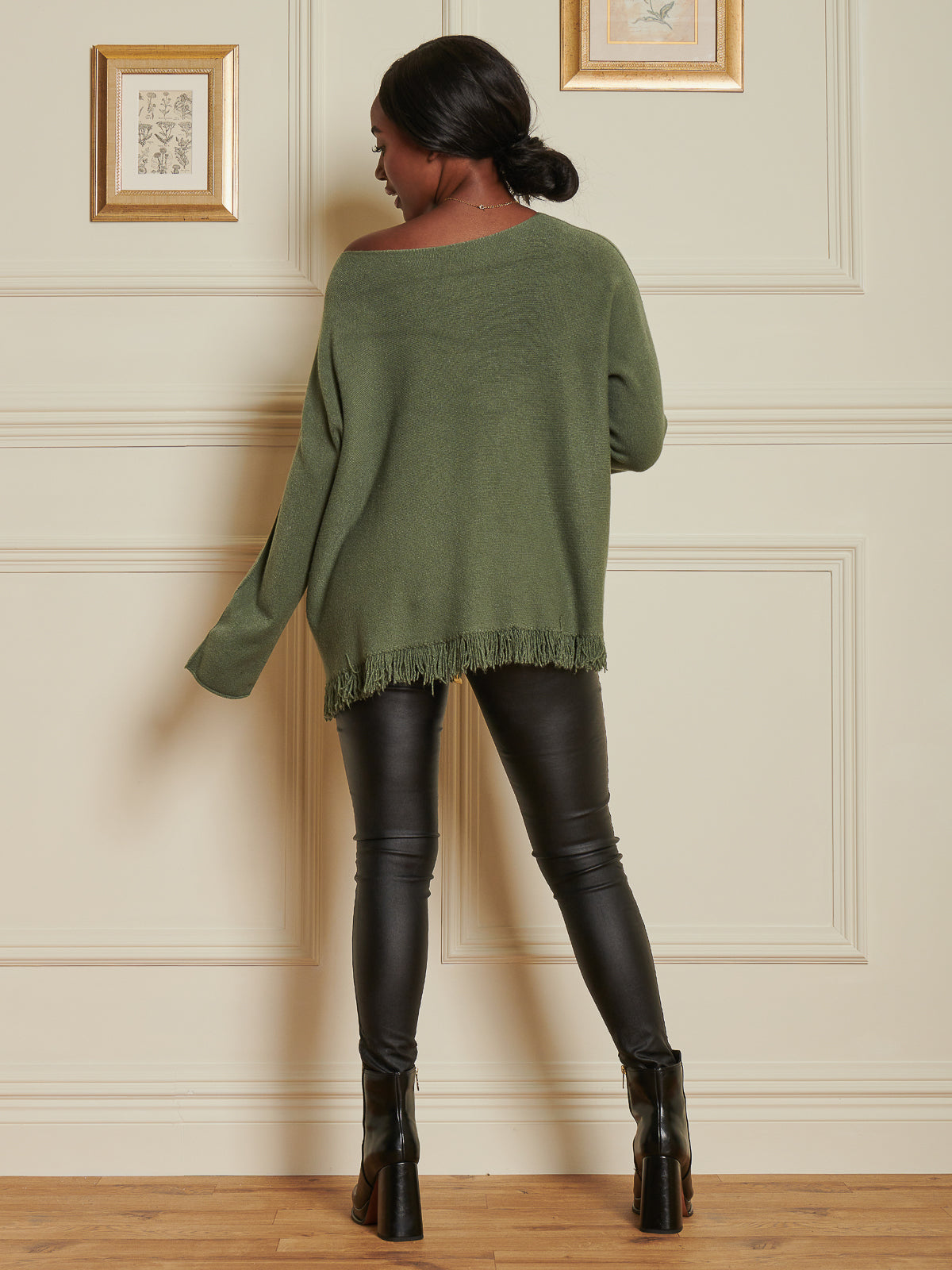 Made In Italy Knitted Fringe Detail Jumper, Soldier Green