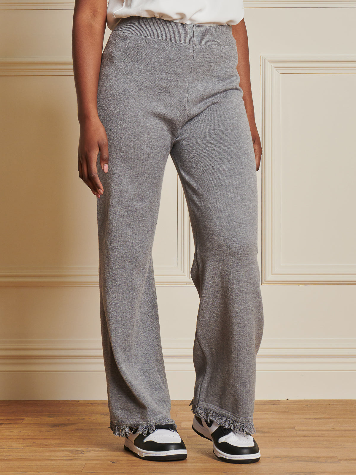 Made In Italy Knitted Fringe Detail Trousers, Grey
