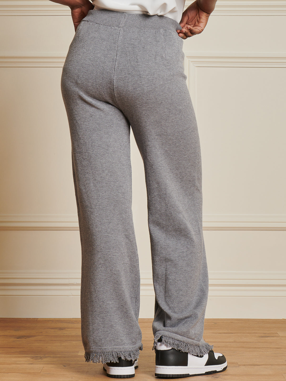 Made In Italy Knitted Fringe Detail Trousers, Grey