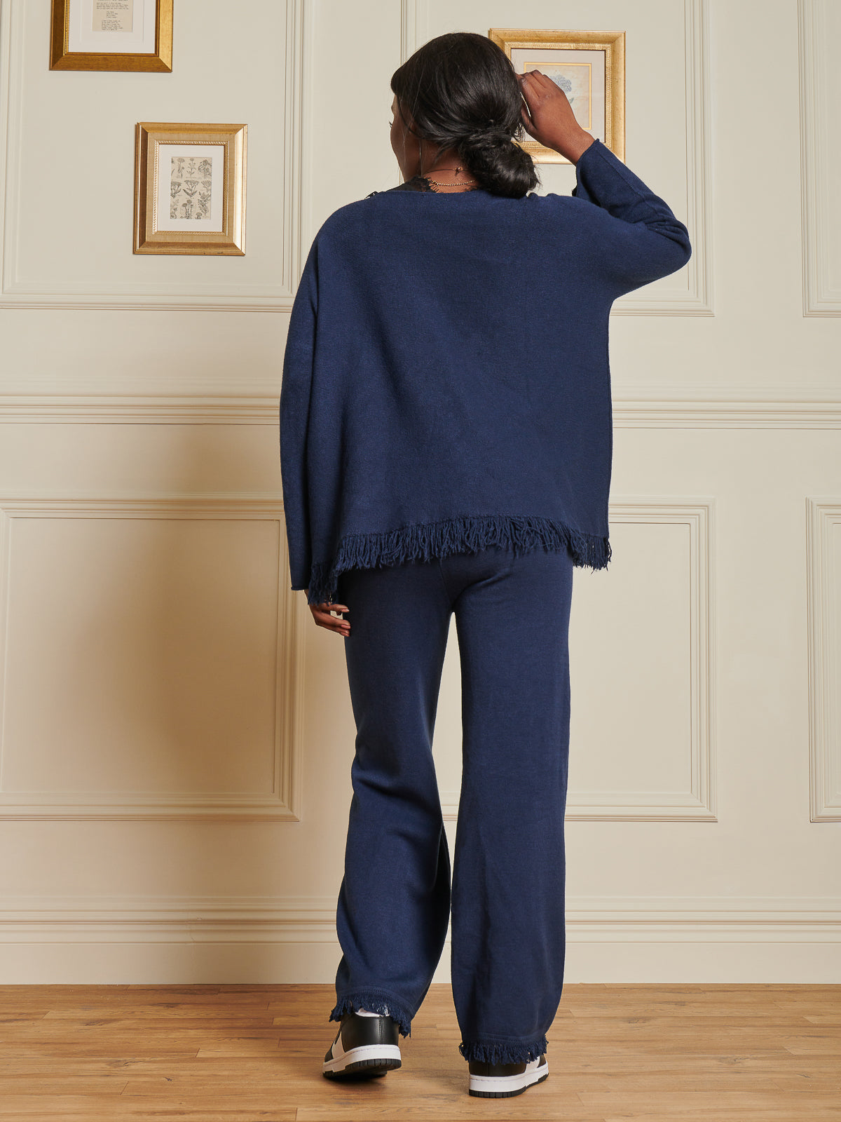 Made In Italy Knitted Fringe Detail Trousers, Navy