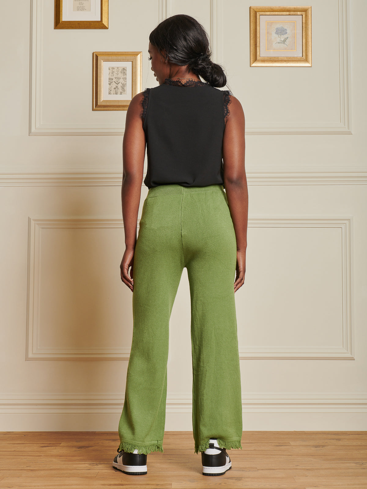 Made In Italy Knitted Fringe Detail Trousers, Olive Green