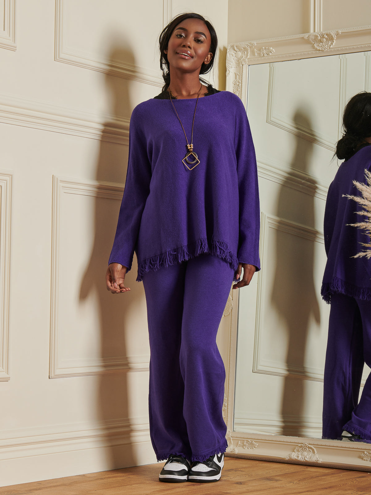 Made In Italy Knitted Fringe Detail Jumper, Purple