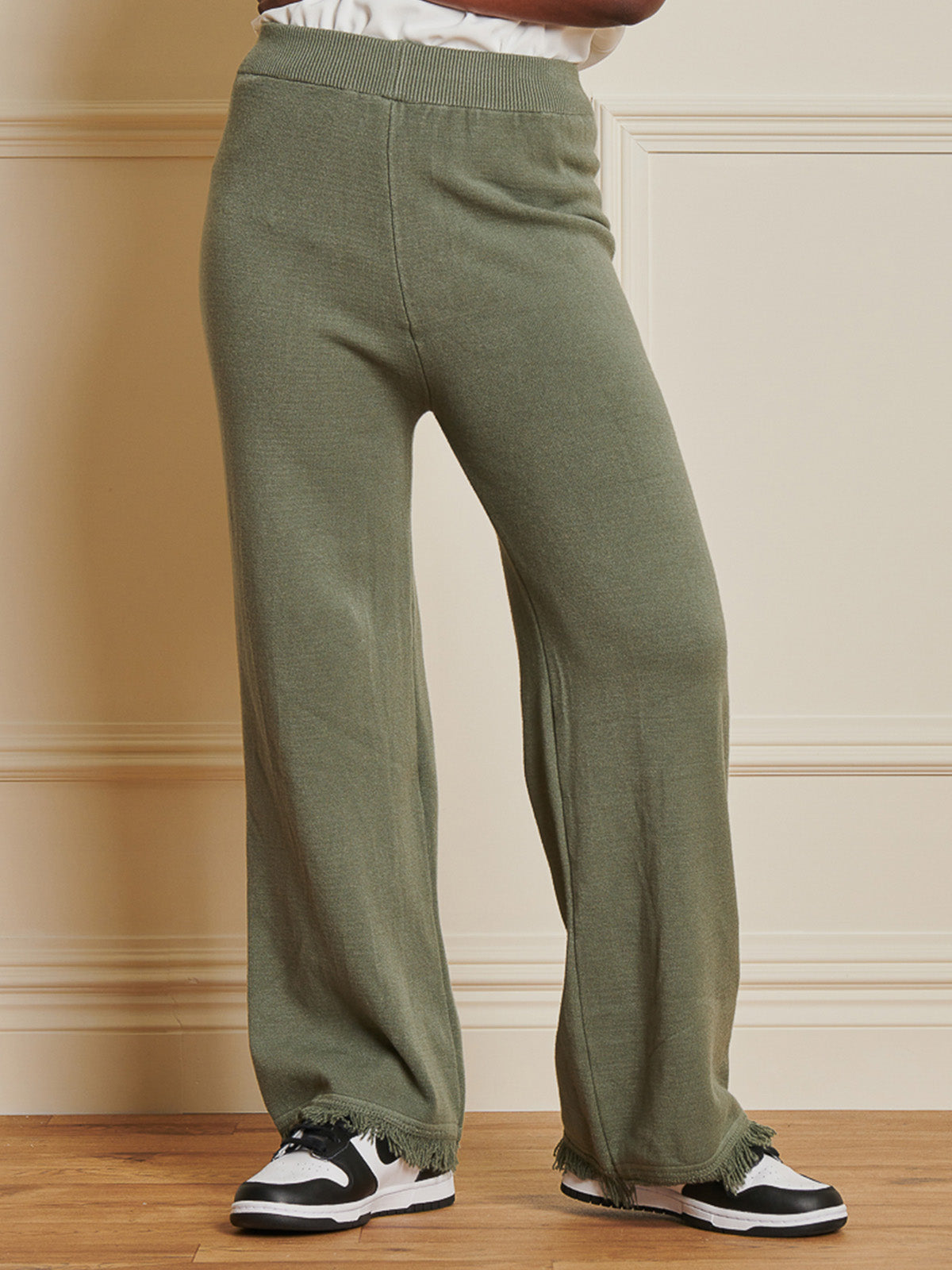 Made In Italy Knitted Fringe Detail Trousers, Soldier Green