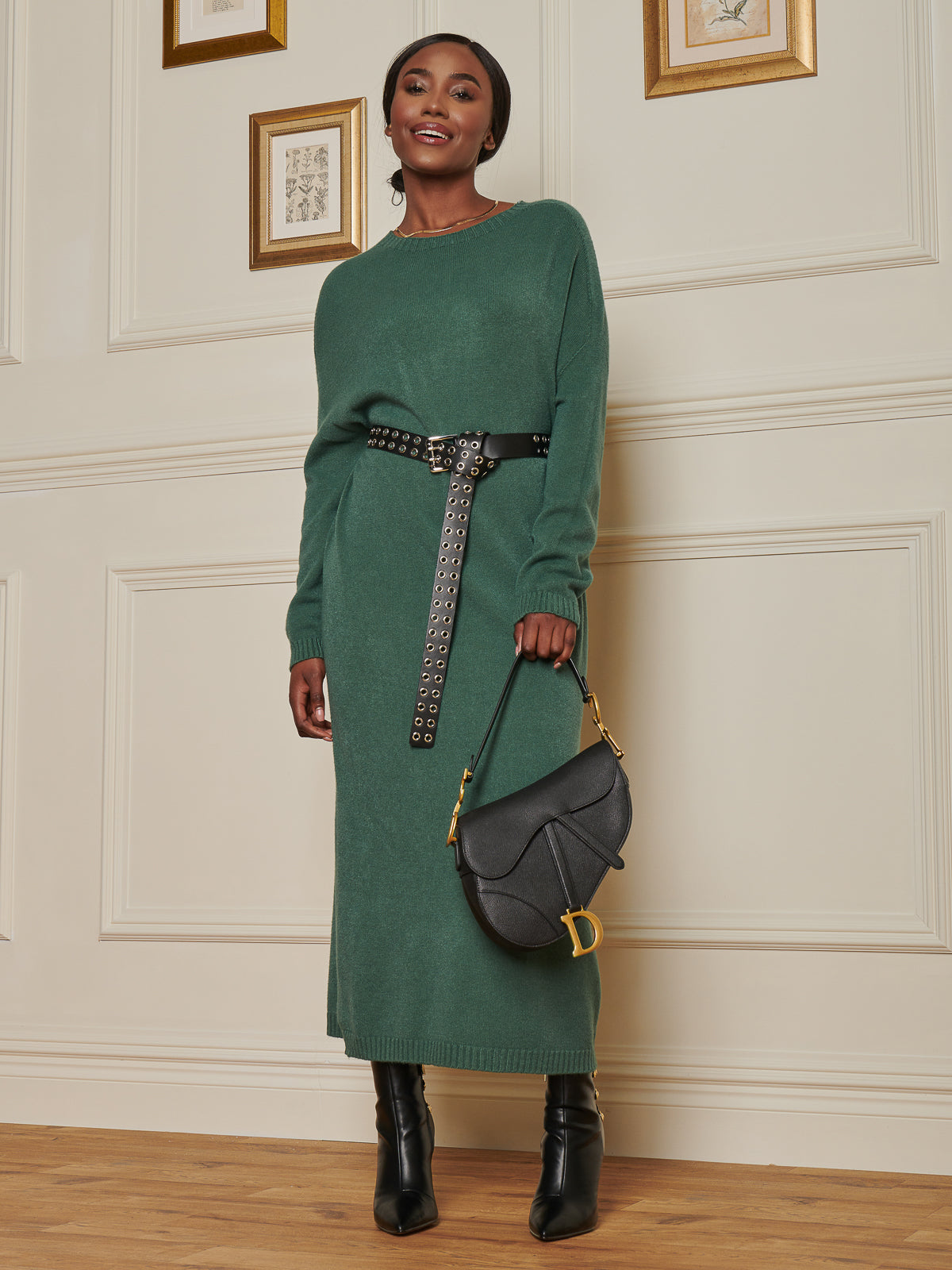 Made In Italy Ribbed Knit Longline Dress, Emerald Green