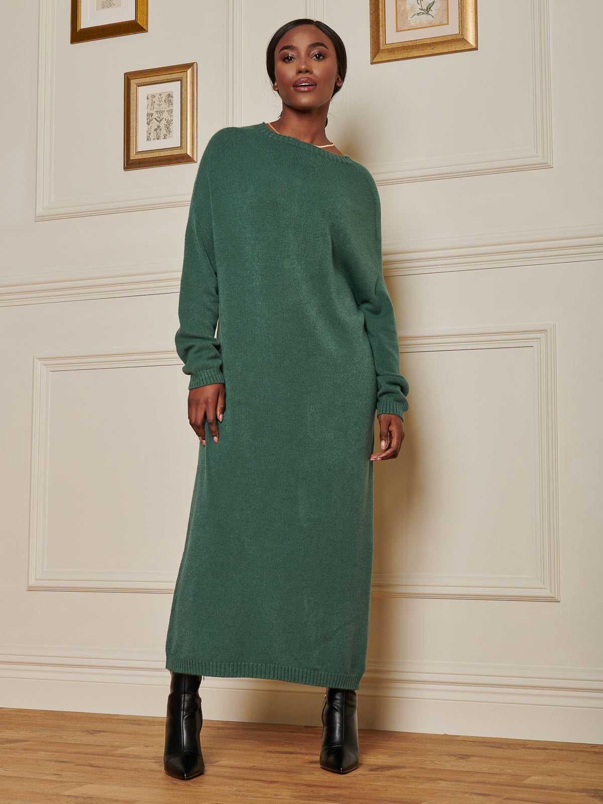 Made In Italy Ribbed Knit Longline Dress, Emerald Green