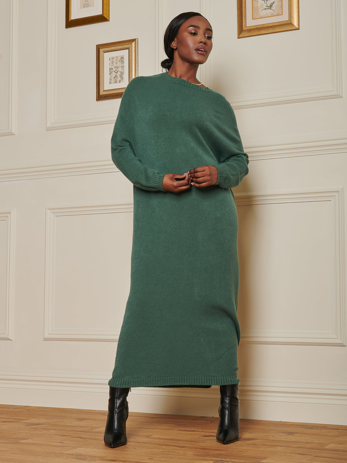 Made In Italy Ribbed Knit Longline Dress, Emerald Green