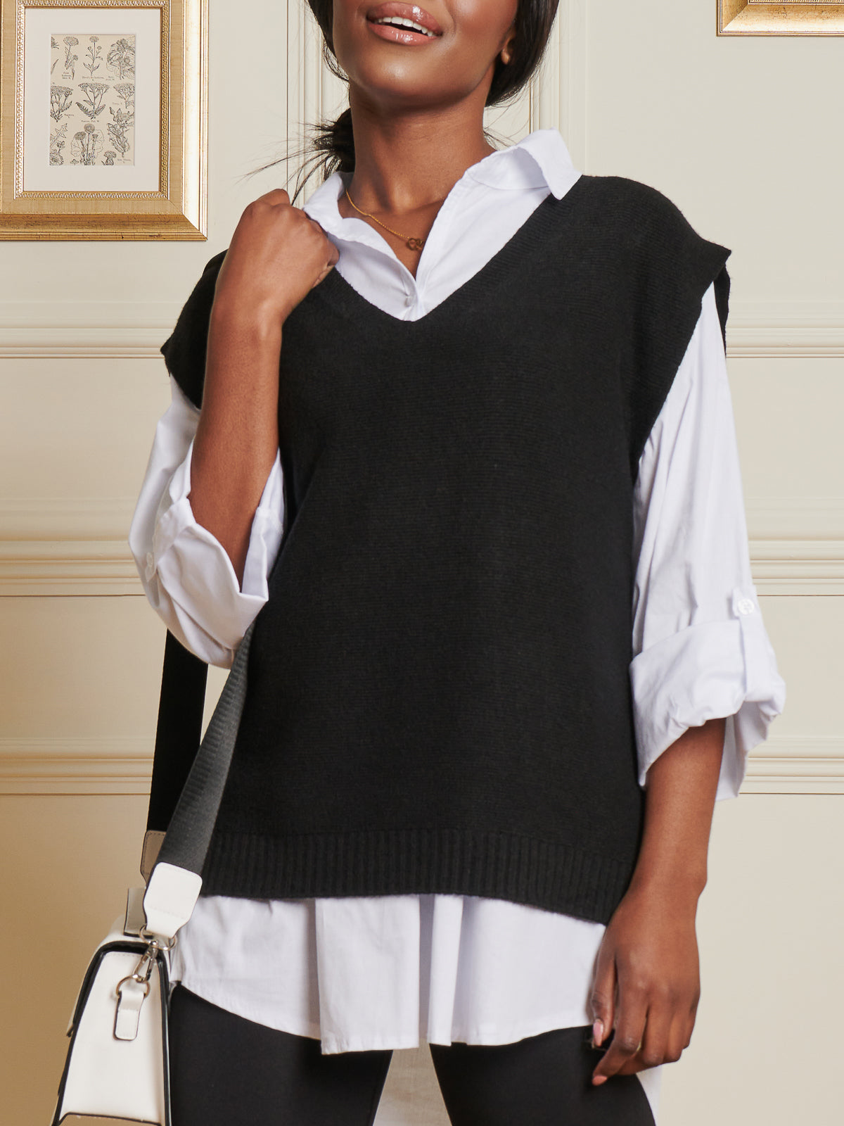 Made In Italy Knitted V-Neck Tank Top Jumper, Black