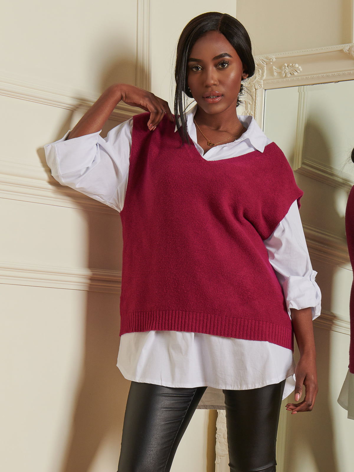 Made In Italy Knitted V-Neck Tank Top Jumper, Fuschia