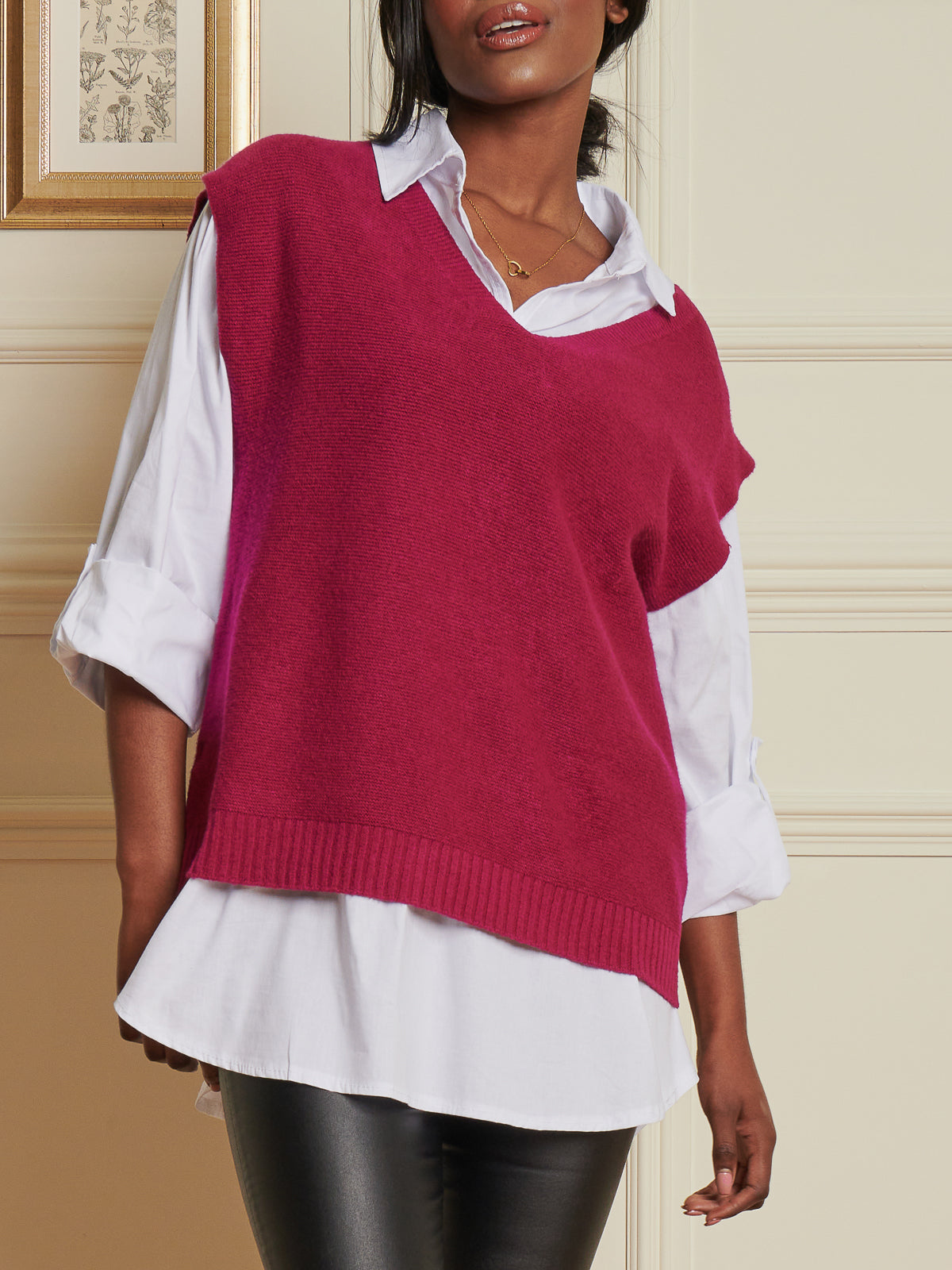 Made In Italy Knitted V-Neck Tank Top Jumper, Fuschia