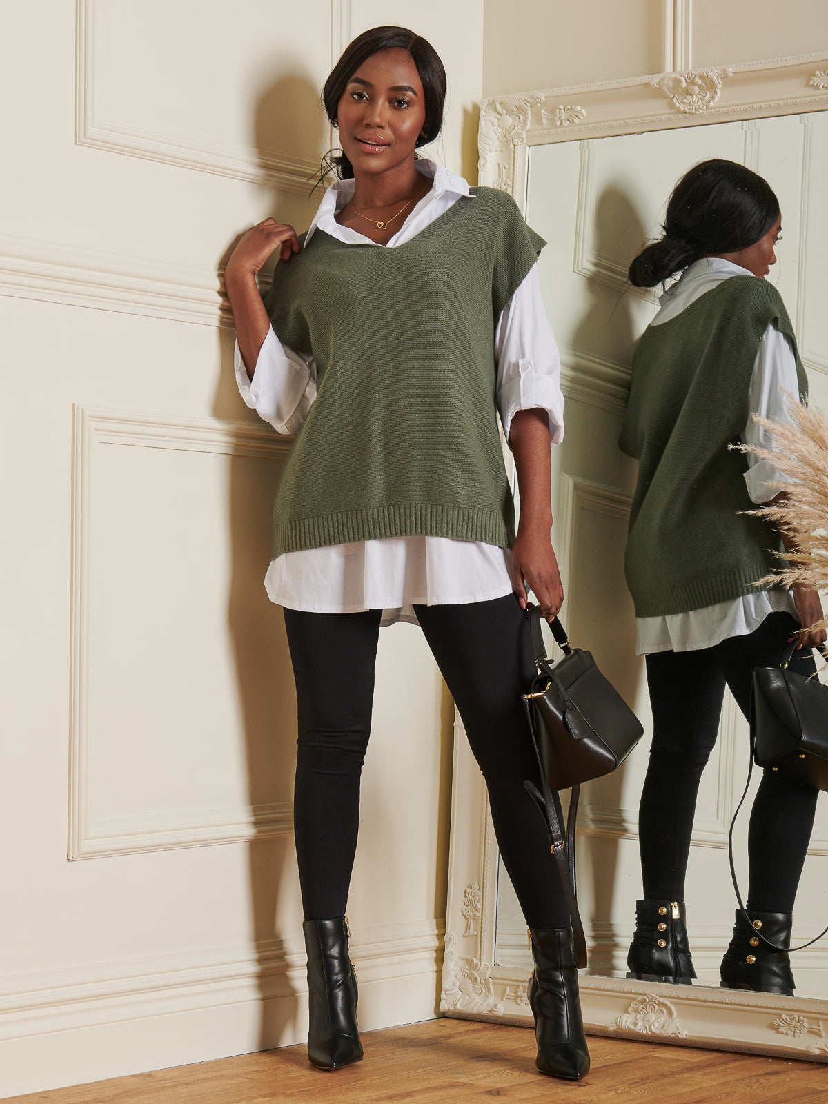 Made In Italy Knitted V-Neck Tank Top Jumper, Soldier Green