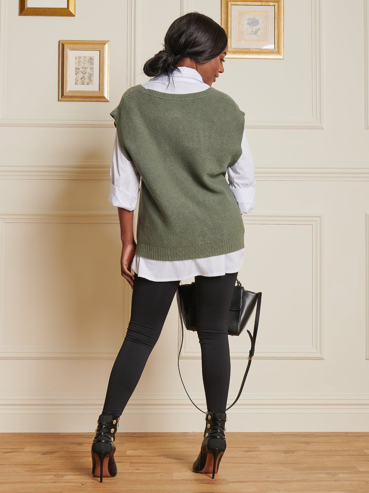 Made In Italy Knitted V-Neck Tank Top Jumper, Soldier Green