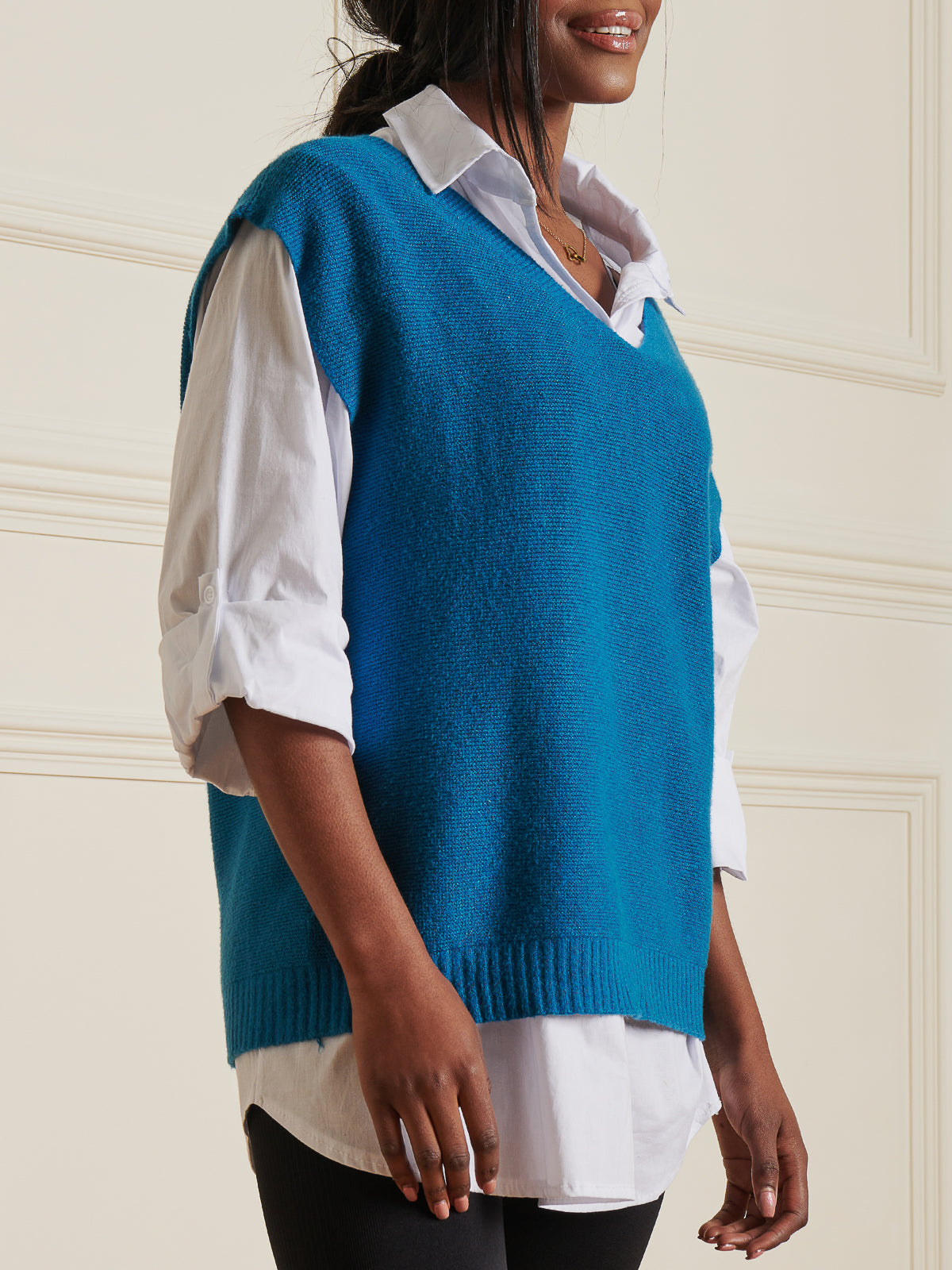 Made In Italy Knitted V-Neck Tank Top Jumper, Teal