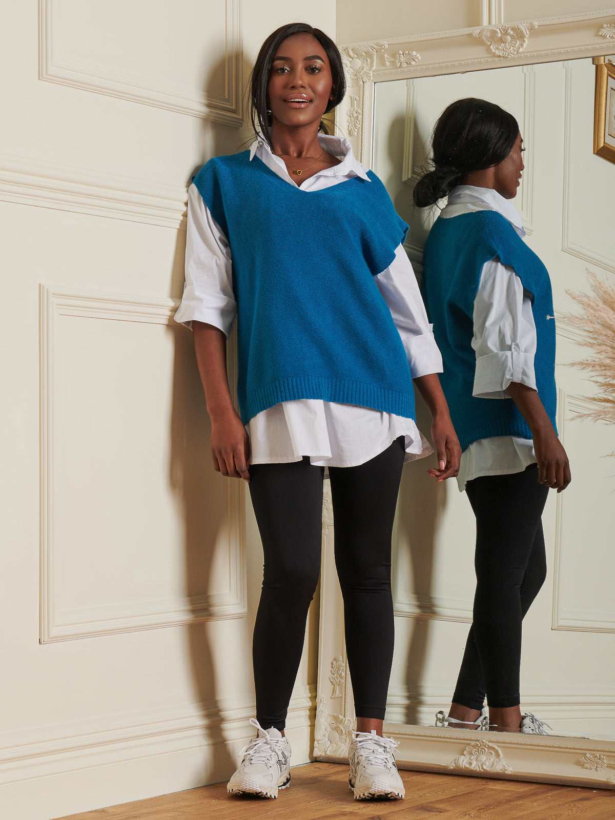 Made In Italy Knitted V-Neck Tank Top Jumper, Teal