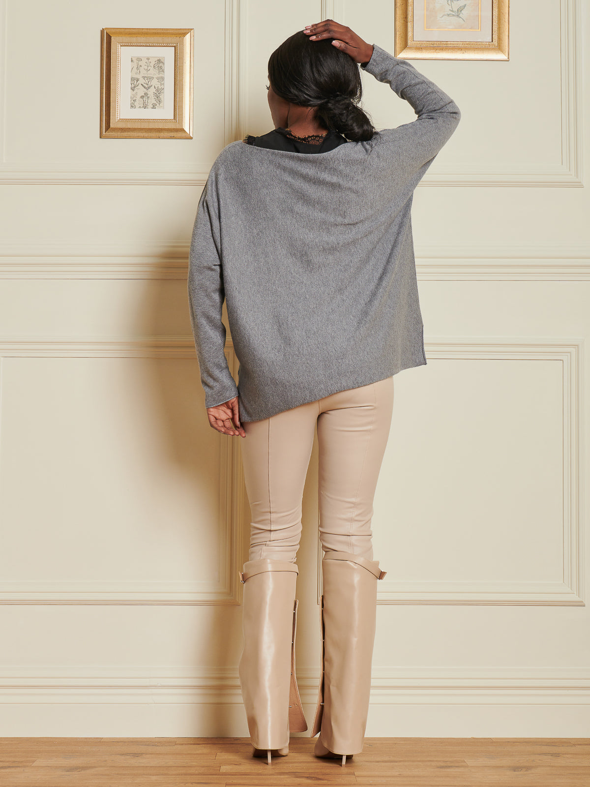 Made In Italy Knitted Rhinestone Star Neck Jumper, Grey
