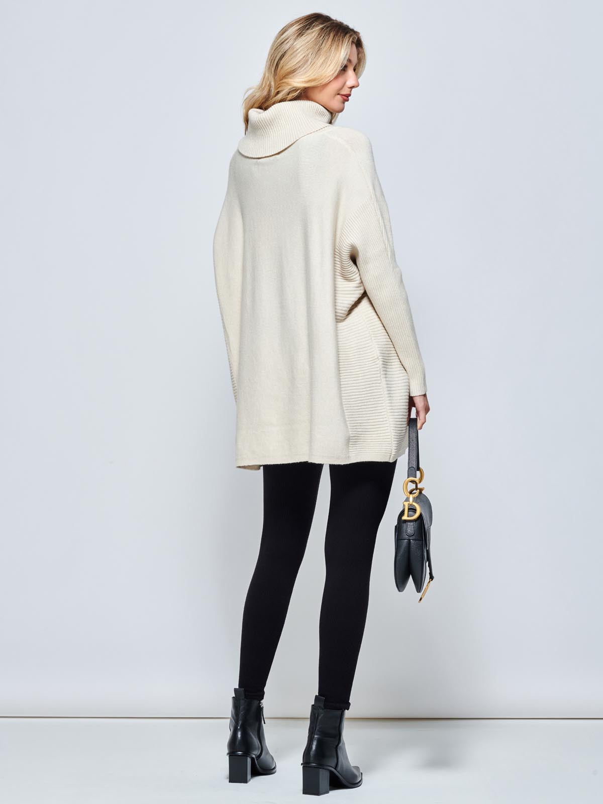 Roll Neck Pocket Front Knit Jumper, Beige Heather