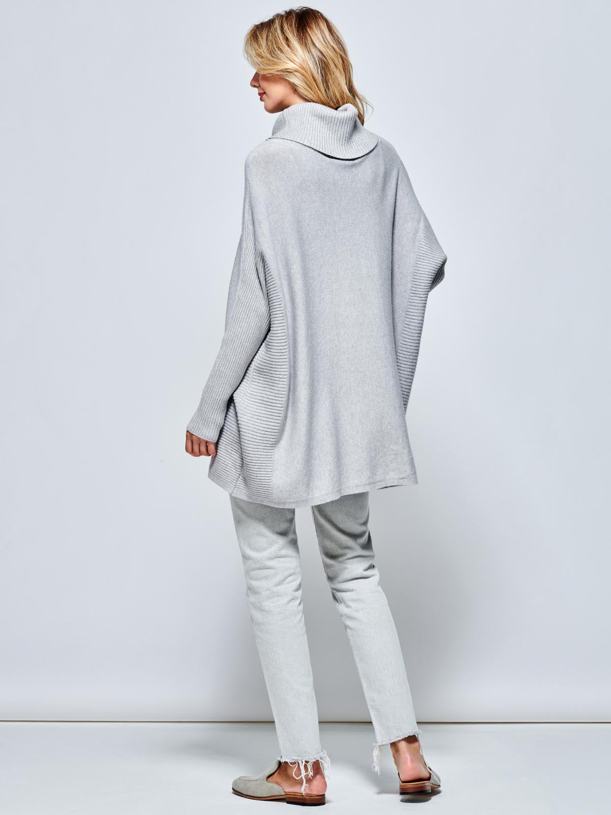 Roll Neck Pocket Front Knit Jumper, Grey Heather