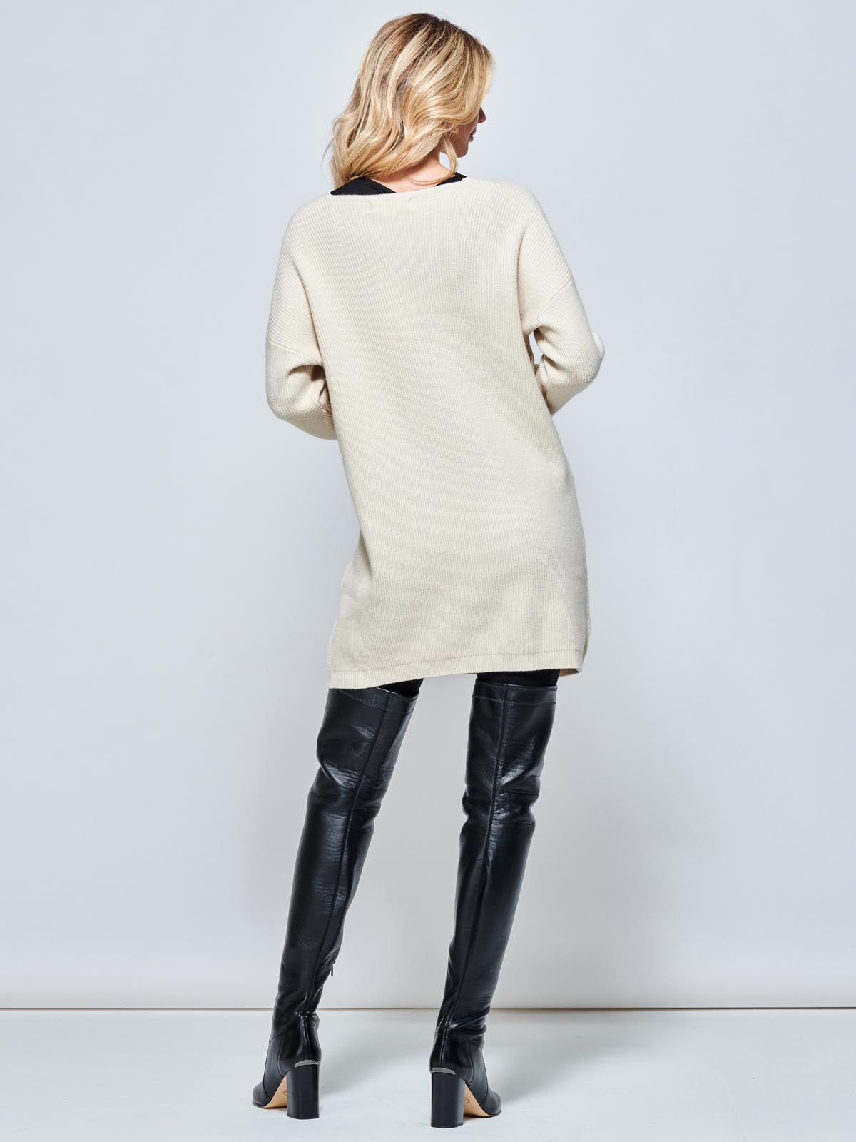 V-Neck Ribbed Knit Tunic Jumper, Beige Heather
