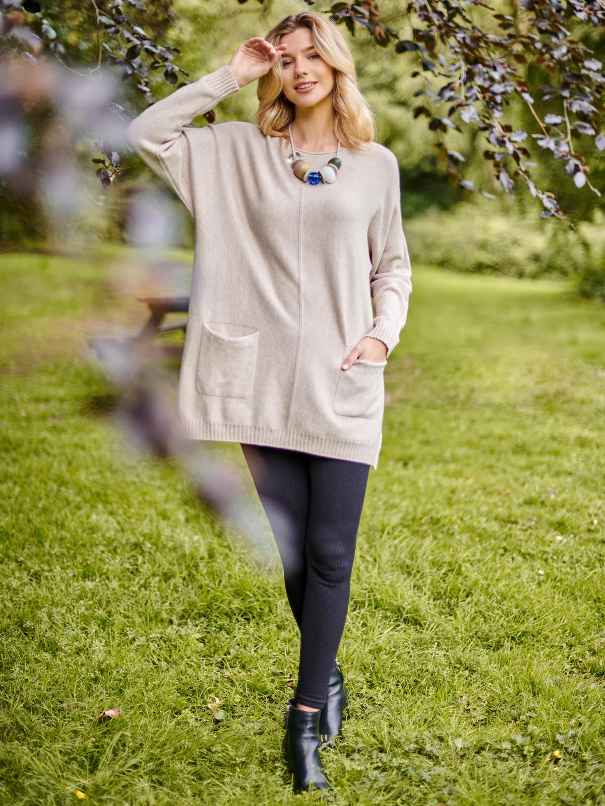 Front Pocket Loose Fit Knit Jumper, Sand Heather
