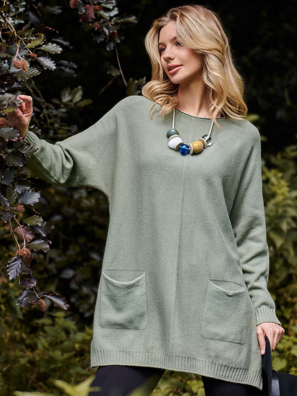 Front Pocket Loose Fit Knit Jumper, Soldier Green