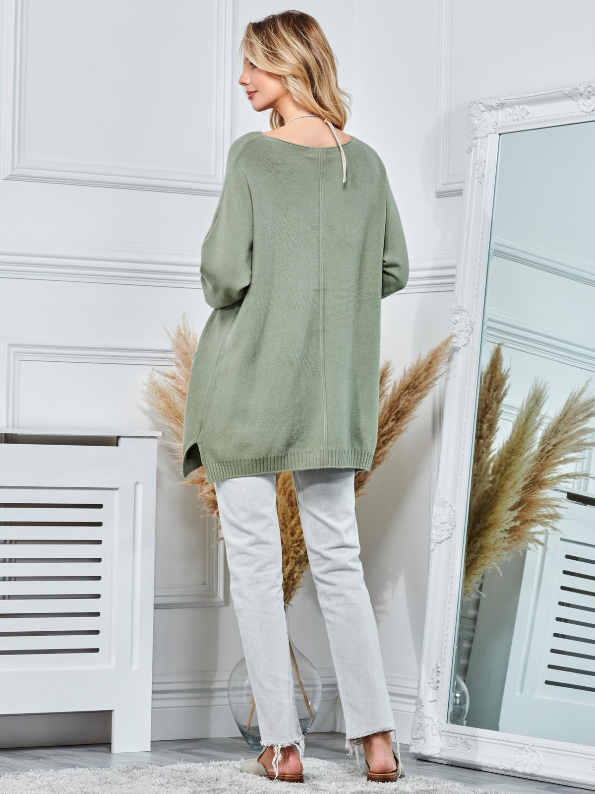Front Pocket Loose Fit Knit Jumper, Soldier Green