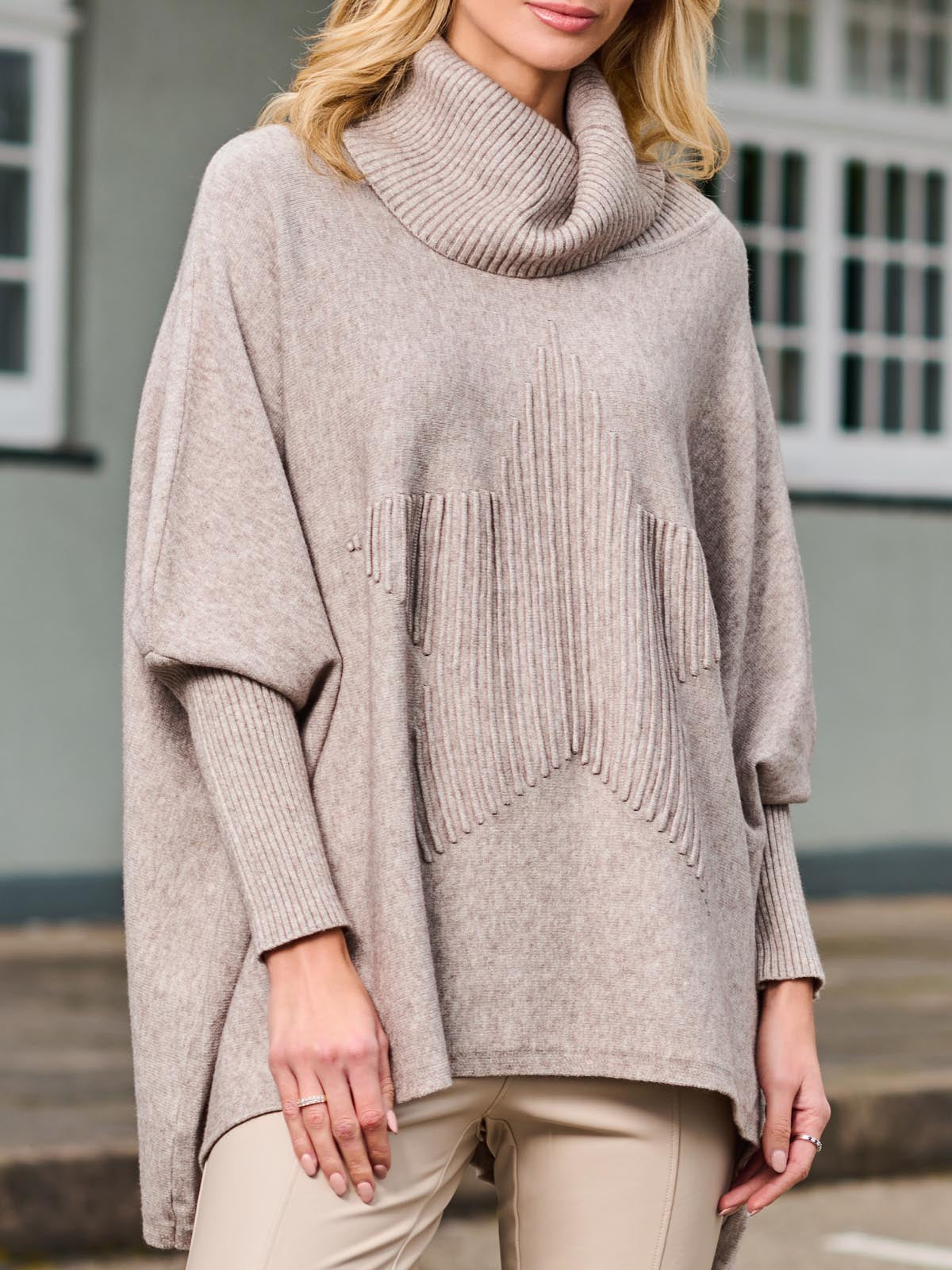 Star Front Roll Neck Knit Jumper, Taupe
