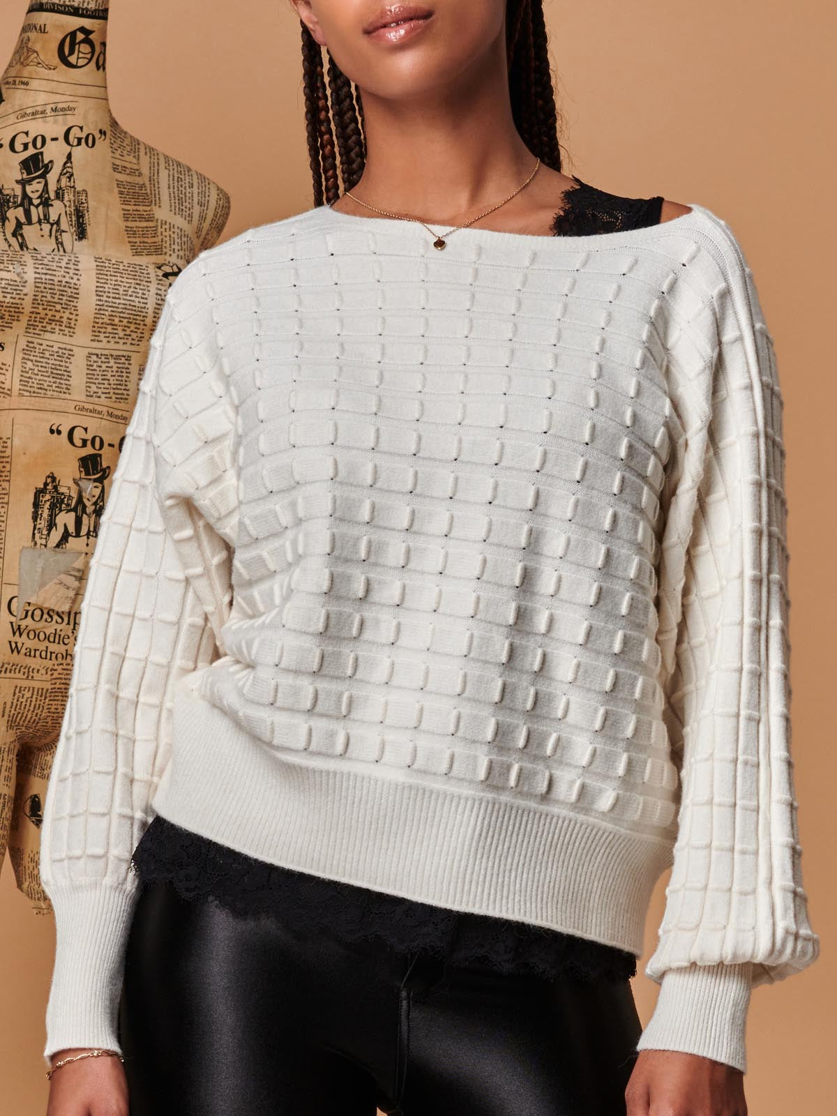 Bubble Stitch Batwing Knit Jumper, Oatmeal