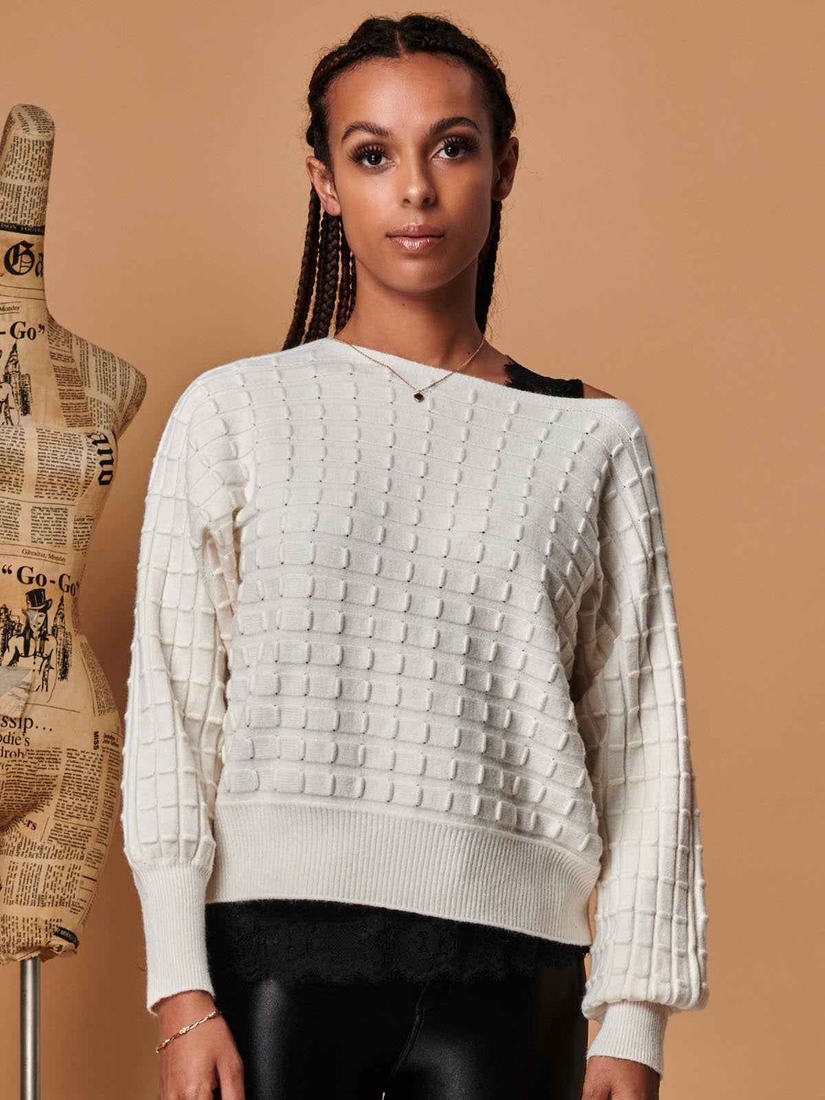 Bubble Stitch Batwing Knit Jumper, Oatmeal