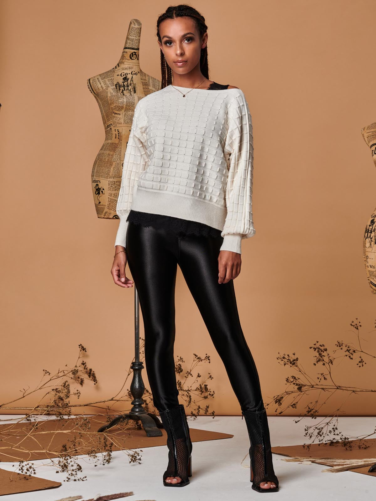 Bubble Stitch Batwing Knit Jumper, Oatmeal