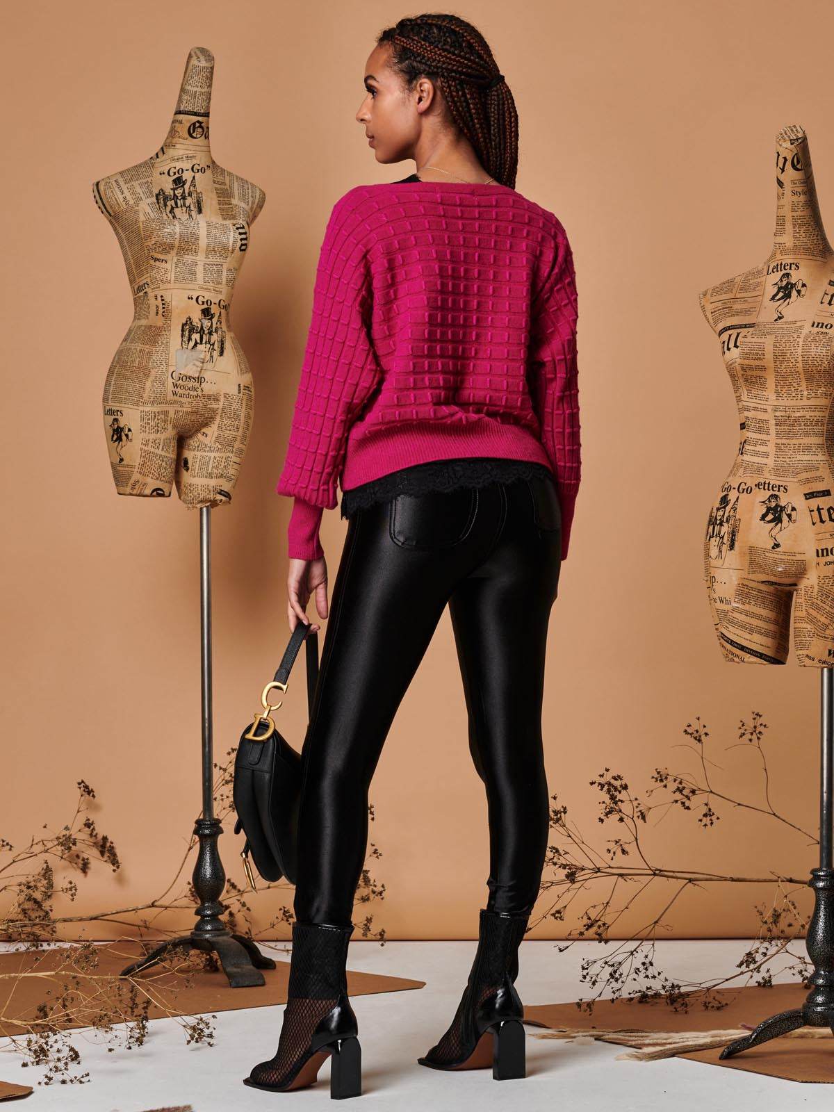 Bubble Stitch Batwing Knit Jumper, Raspberry