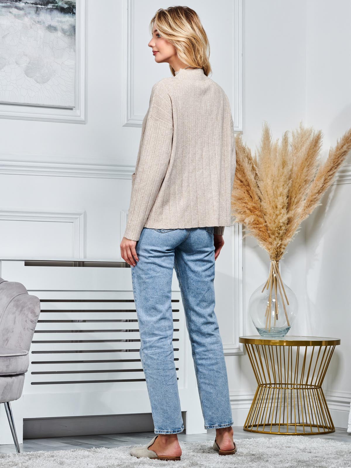 Mockneck Pocket Knit Jumper, Mink Heather