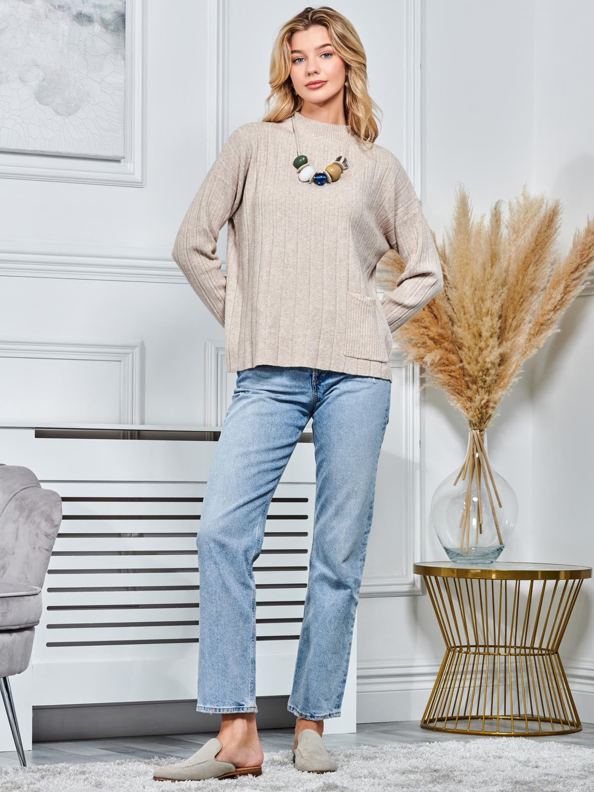 Mockneck Pocket Knit Jumper, Mink Heather