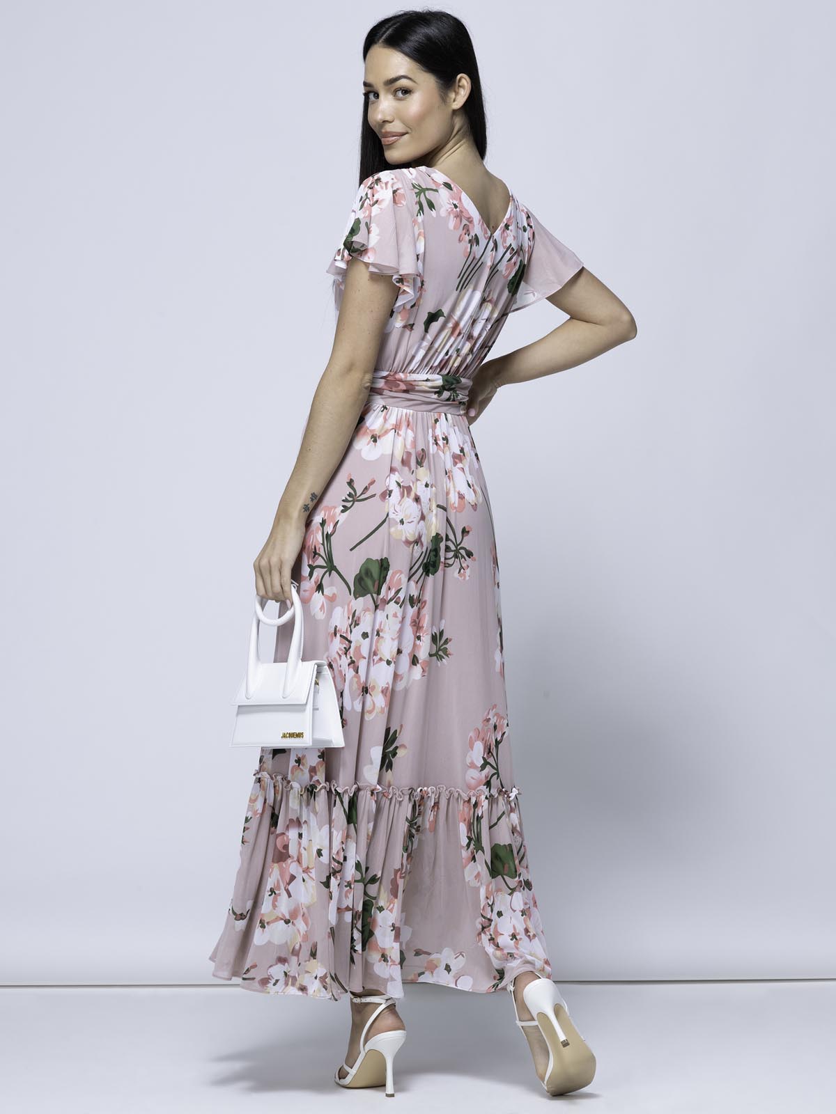 Kailee Mesh Floral Print Maxi Dress, Dusty Pink