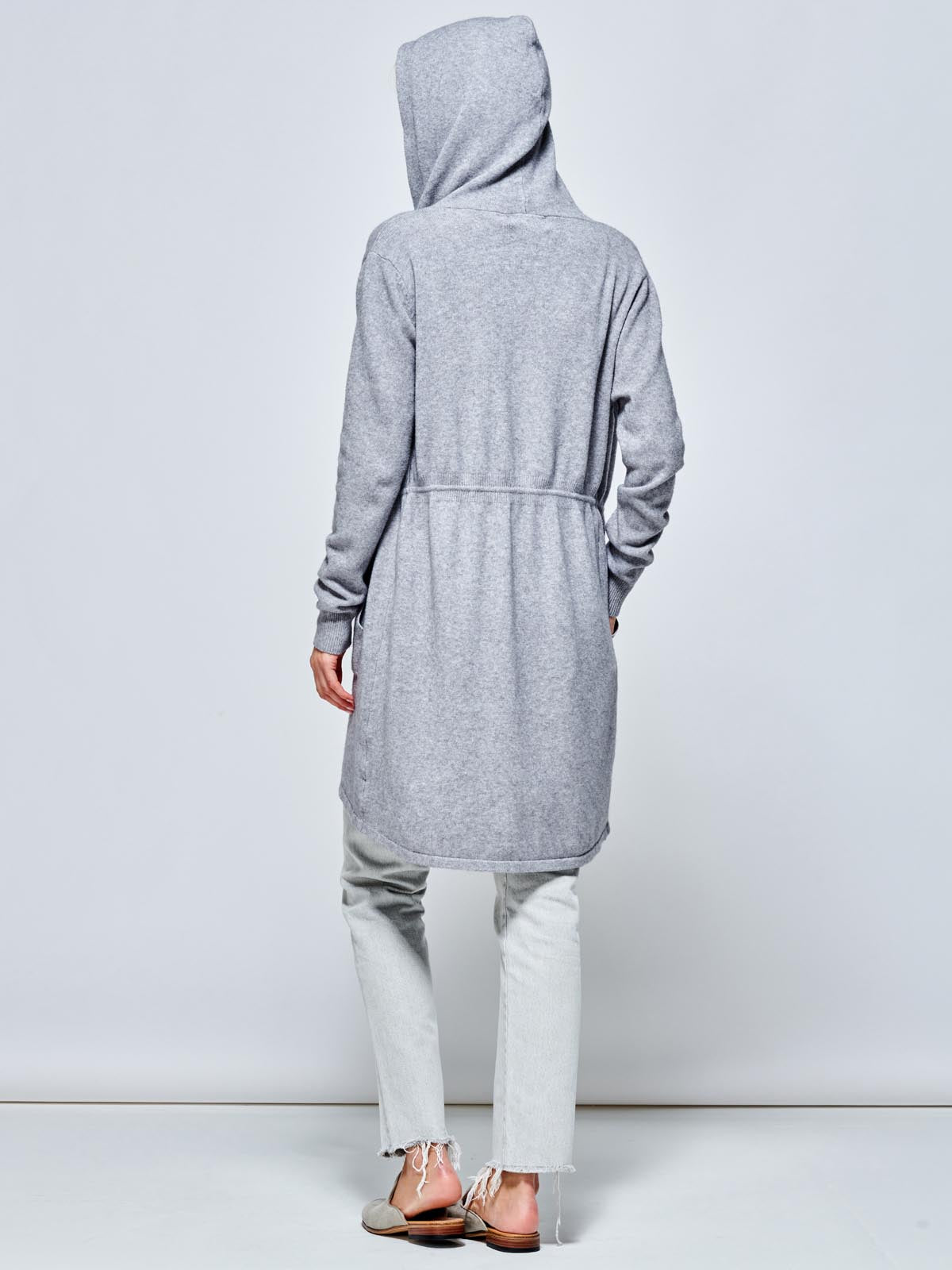Drawstring Waist Hooded Cardigan, Dove Heather
