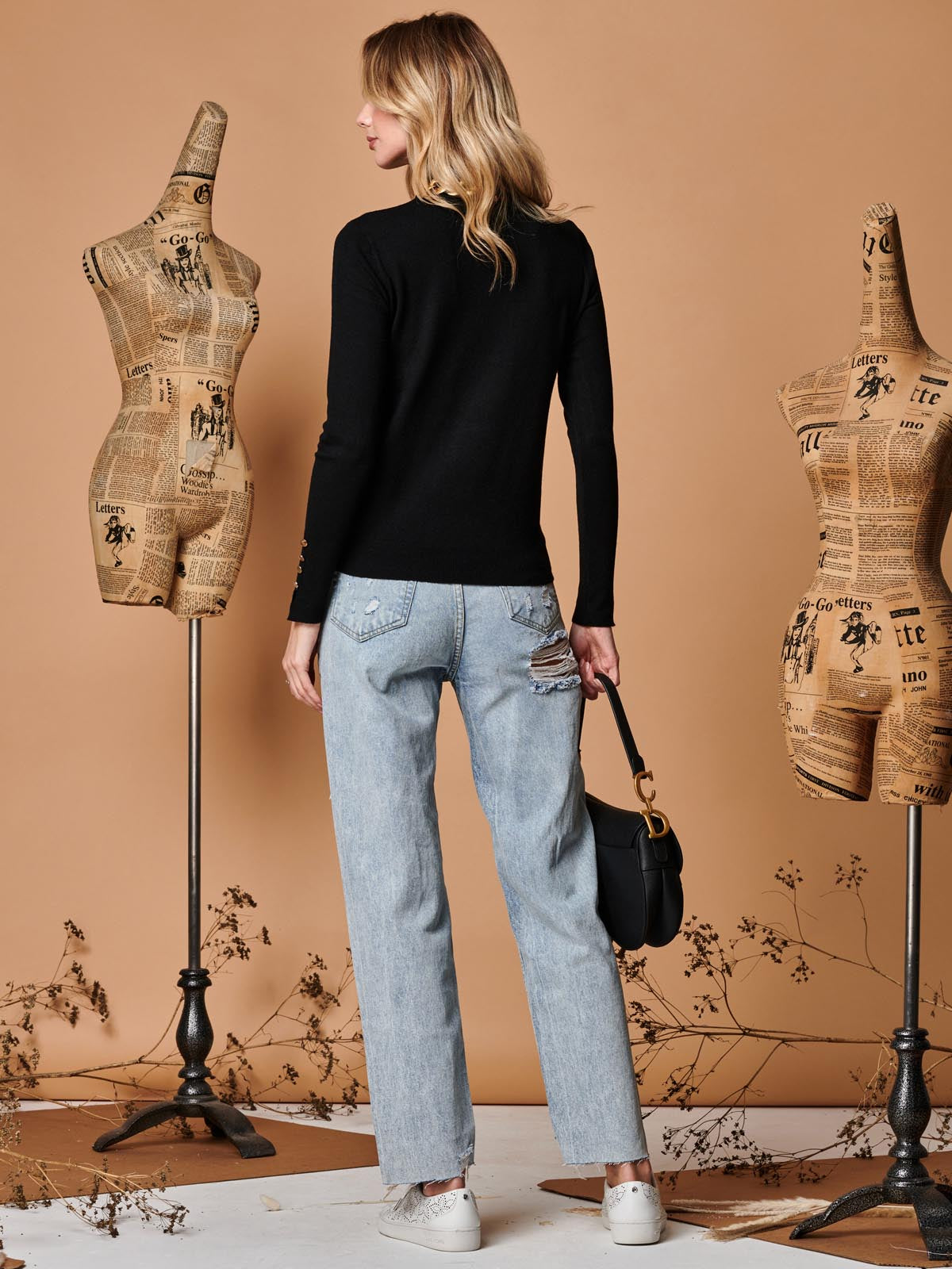 Turtleneck Fine Knit Fittted Jumper, Black