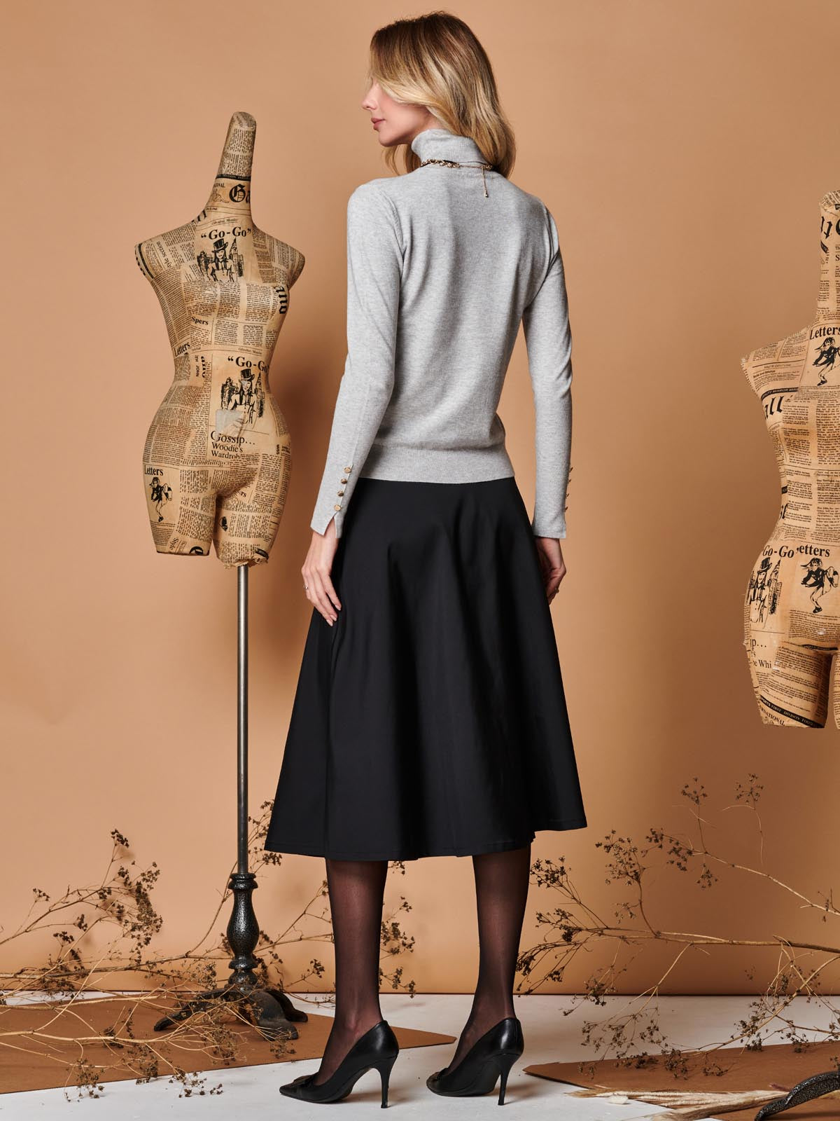 Turtleneck Fine Knit Fitted Jumper, Dove Heather