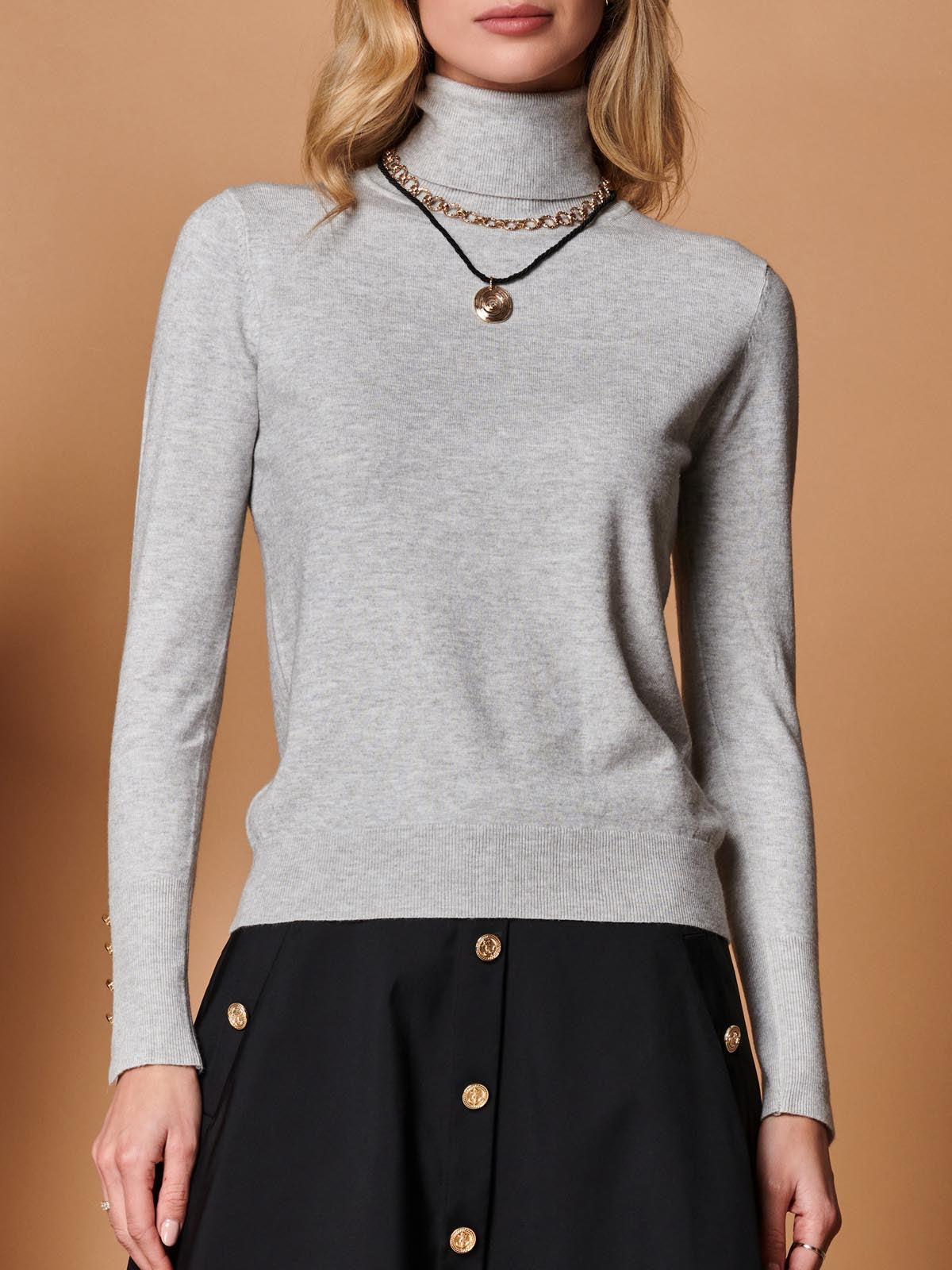 Turtleneck Fine Knit Fitted Jumper, Dove Heather