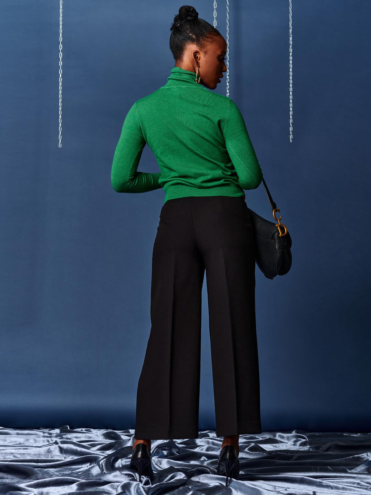Turtleneck Fine Knit Fitted Jumper, Green