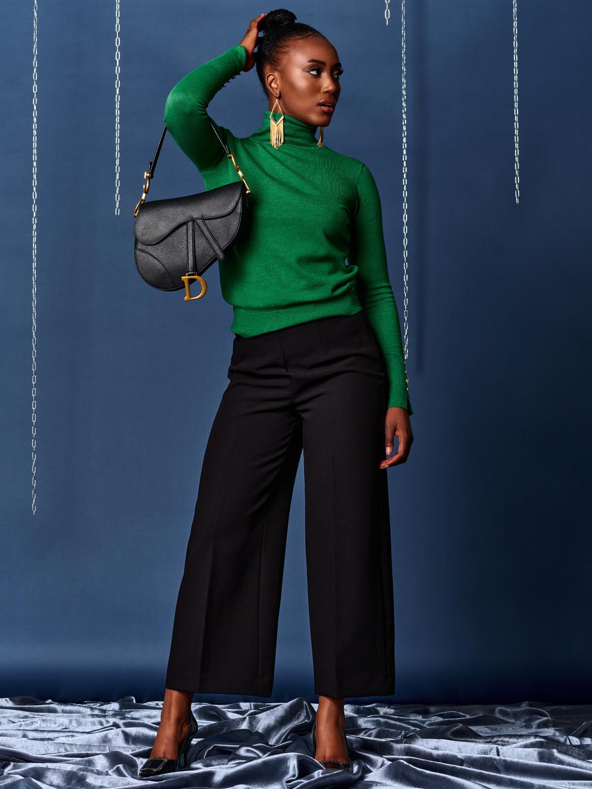 Turtleneck Fine Knit Fitted Jumper, Green