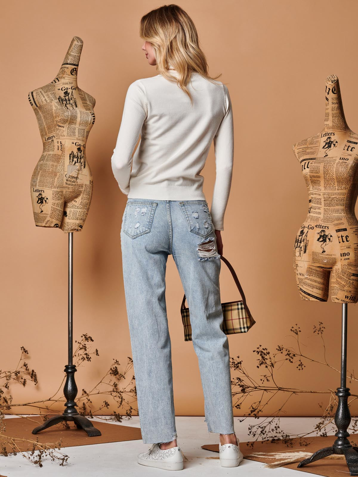 Turtleneck Fine Knit Fitted Jumper, Oatmeal