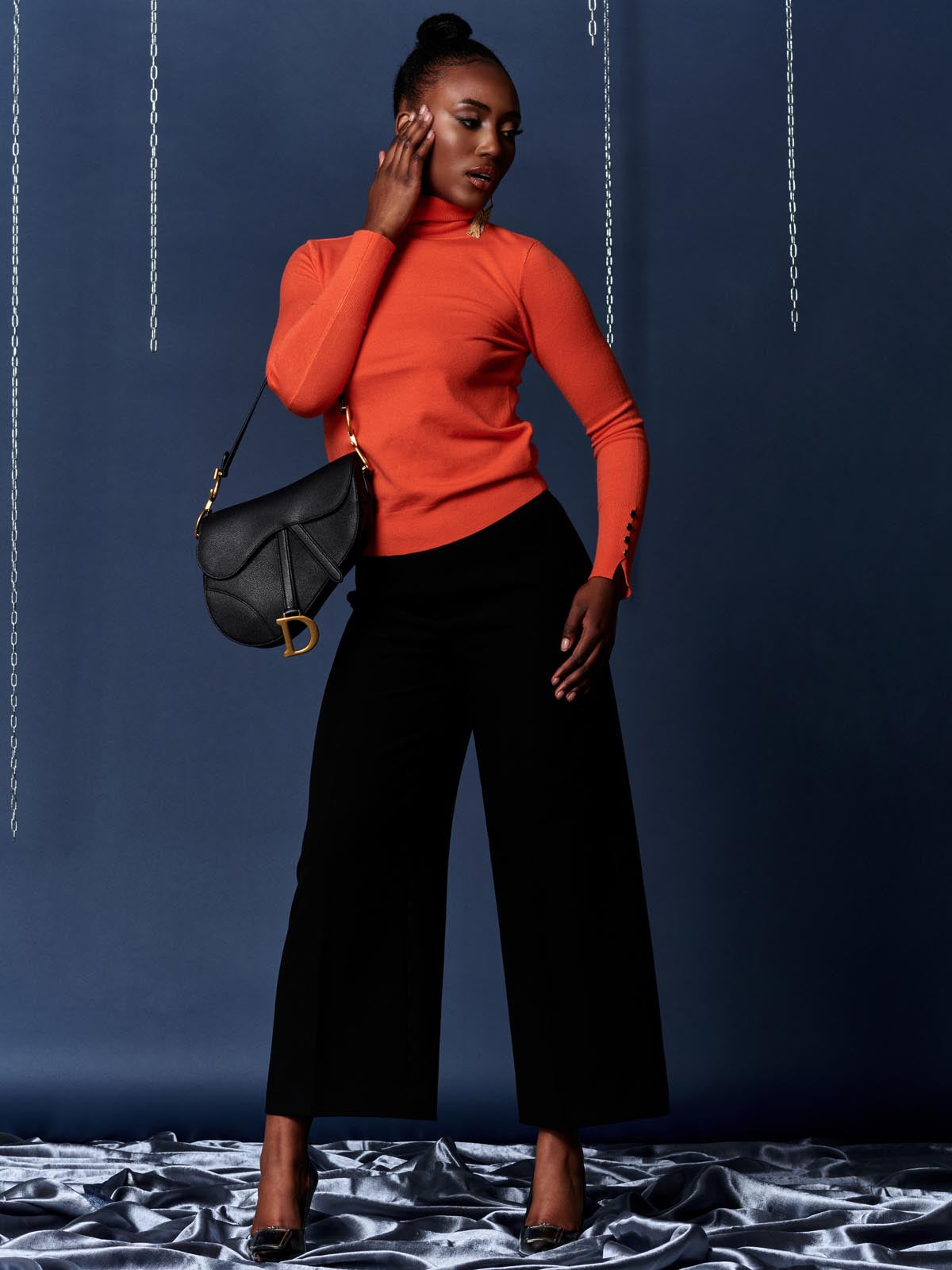 Turtleneck Fine Knit Fitted Jumper, Orange