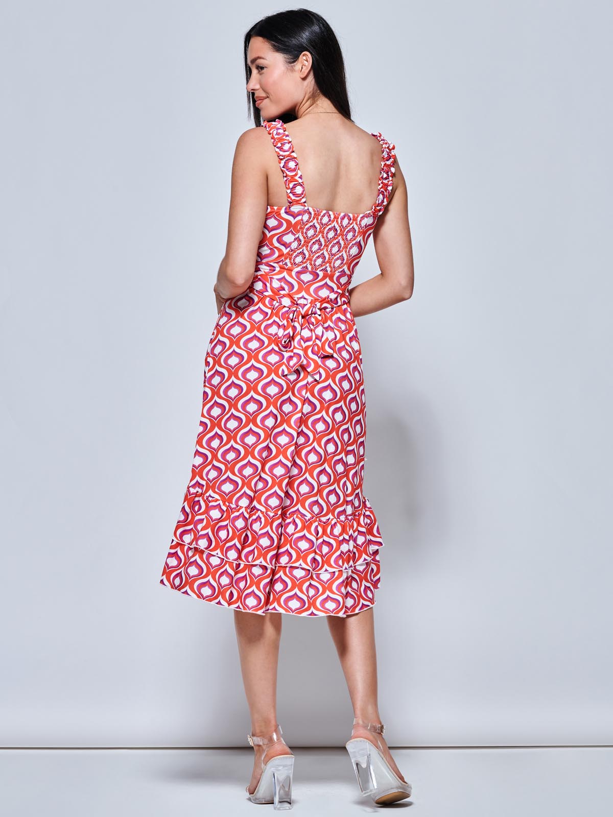 Gabriel Tiered Sleeveless Jersey Dress, Orange Geo
