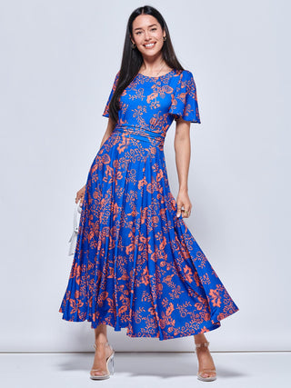 Angel Sleeve Jersey Maxi Dress, Royal Floral