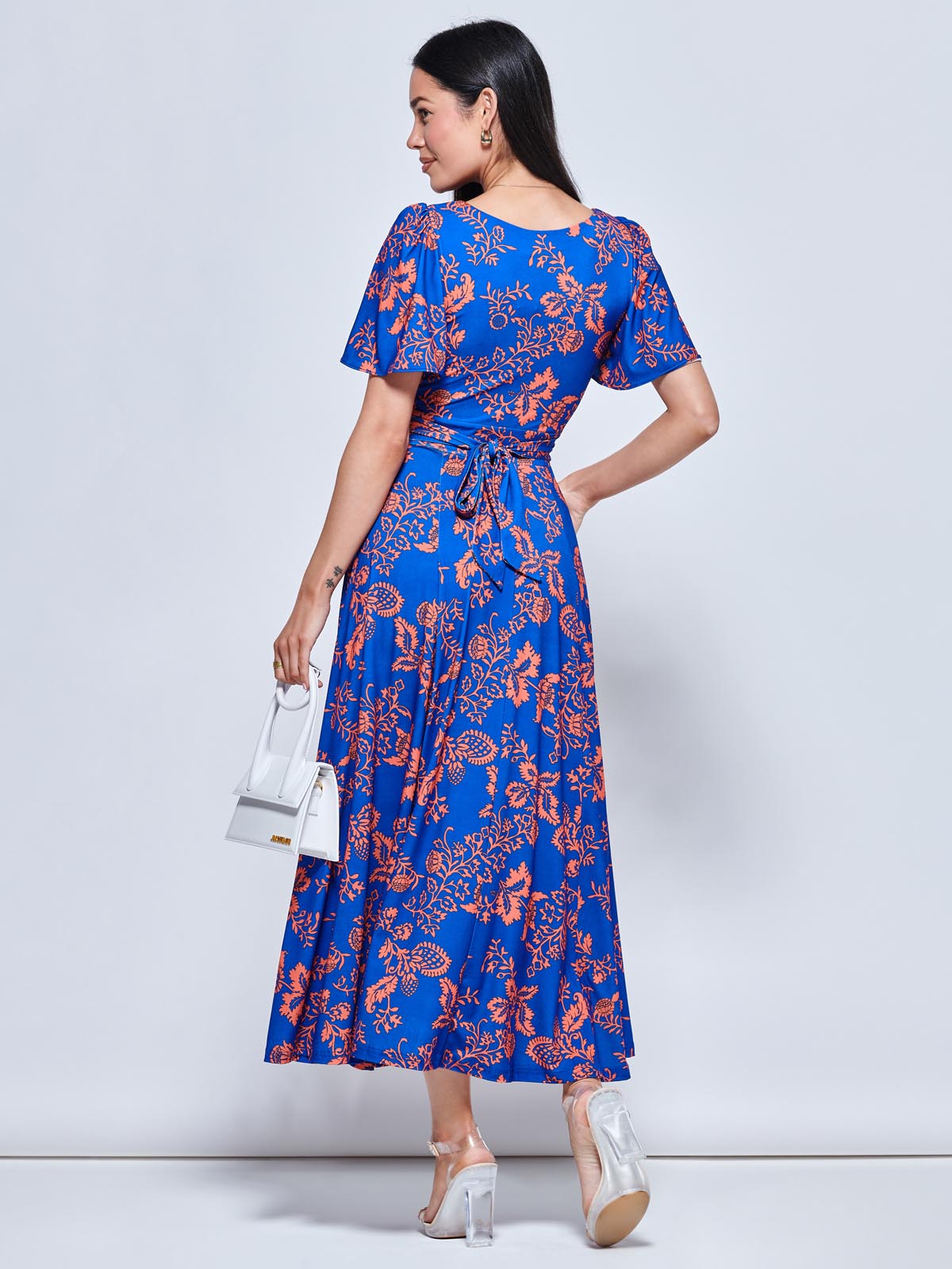 Angel Sleeve Jersey Maxi Dress, Royal Floral