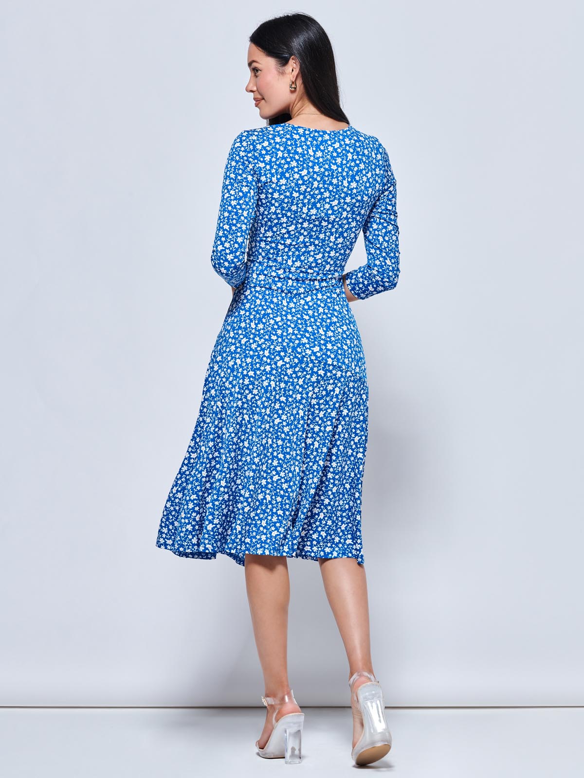Gretta Jersey Fit & Flare Dress, Blue Floral