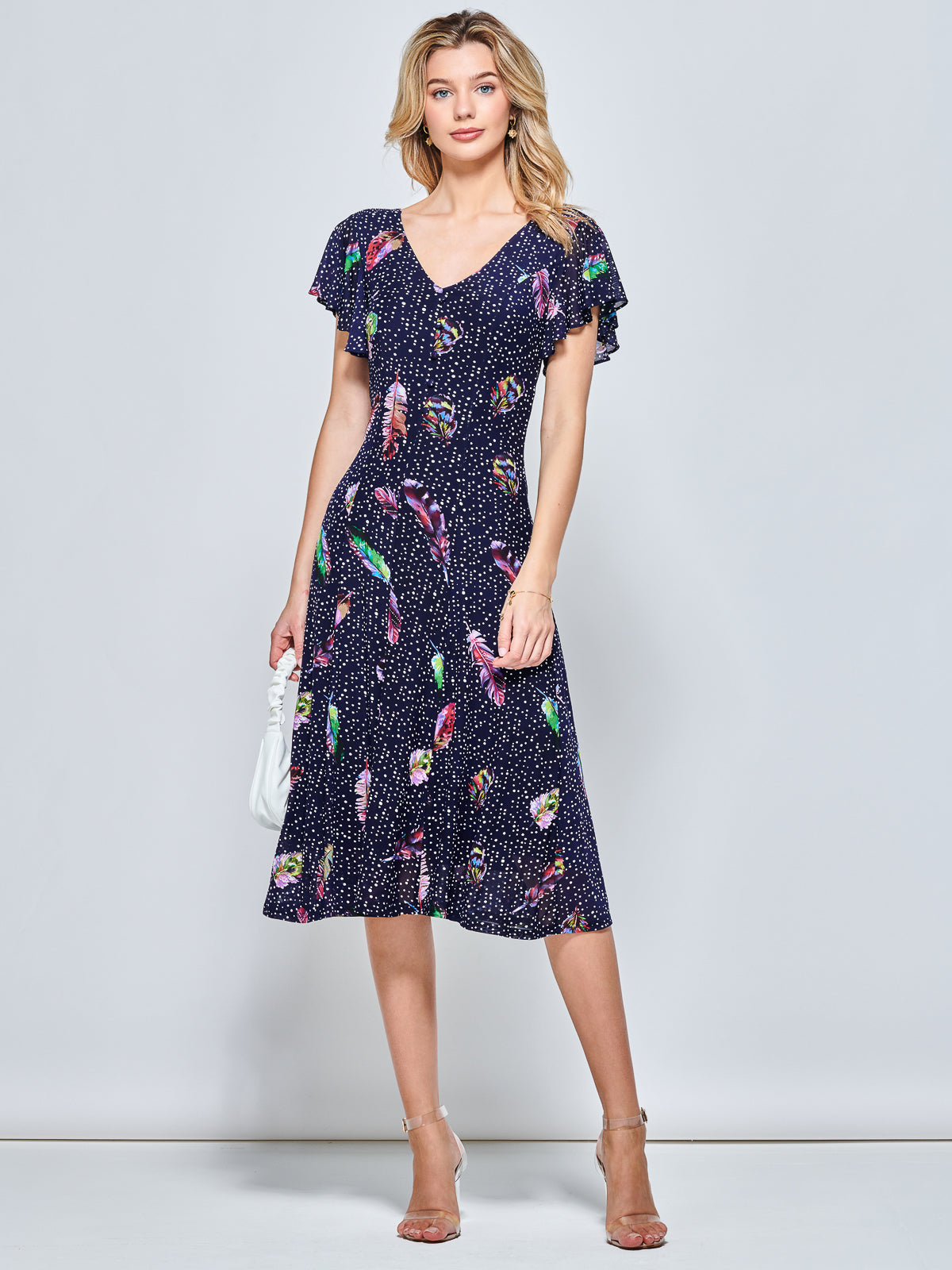 Lucille Fit & Flare Mesh Dress, Navy Multi