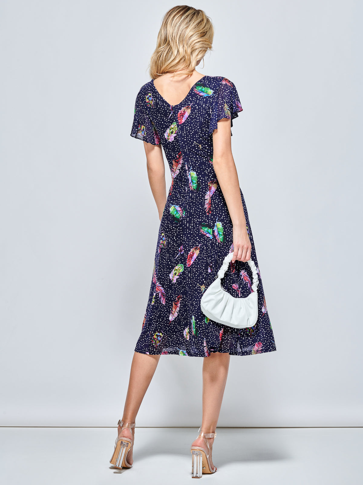Lucille Fit & Flare Mesh Dress, Navy Multi