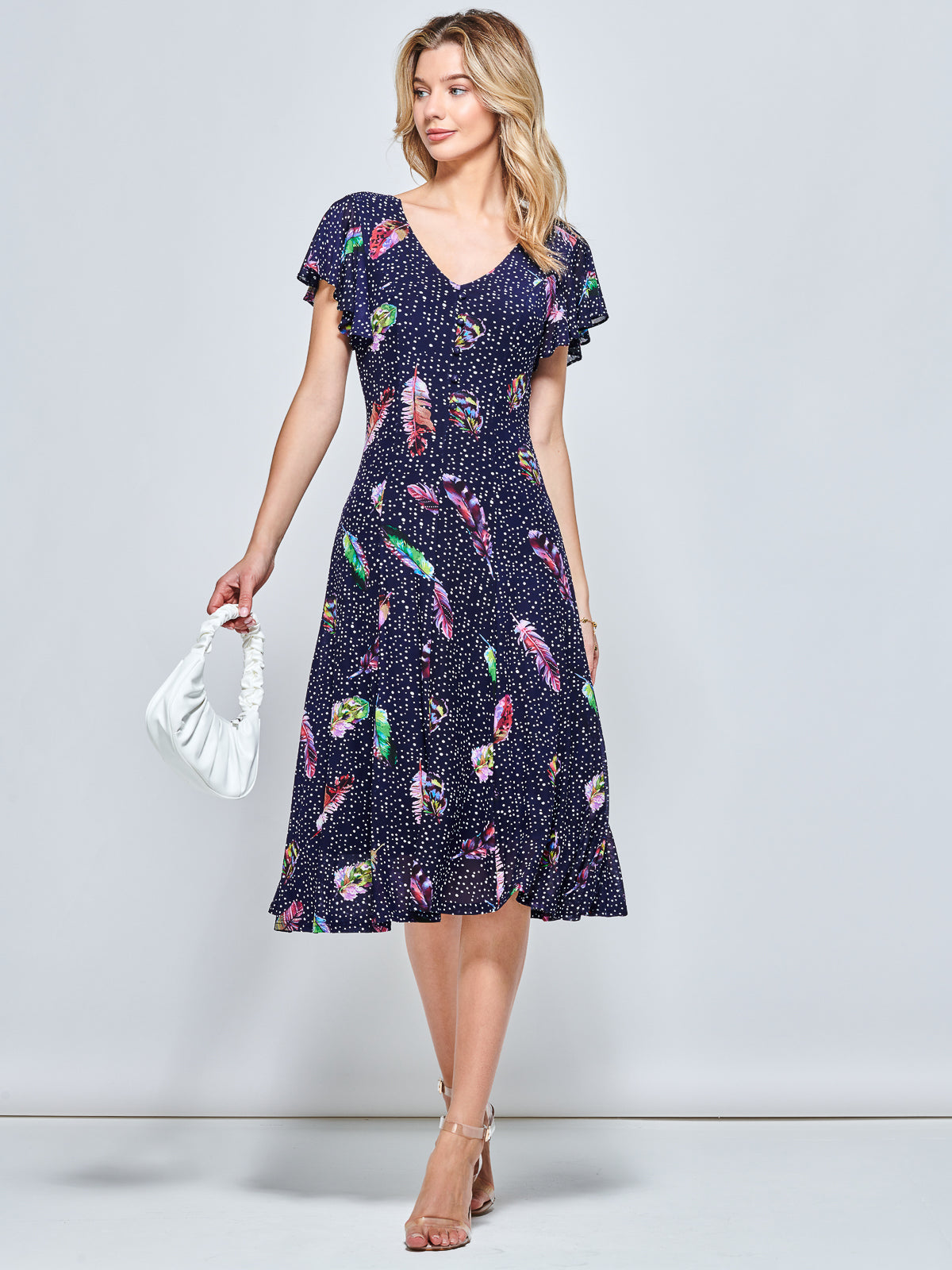 Lucille Fit & Flare Mesh Dress, Navy Multi