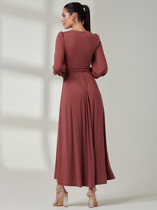 Long Sleeve Super Soft Jersey Maxi Dress, Rusty Red