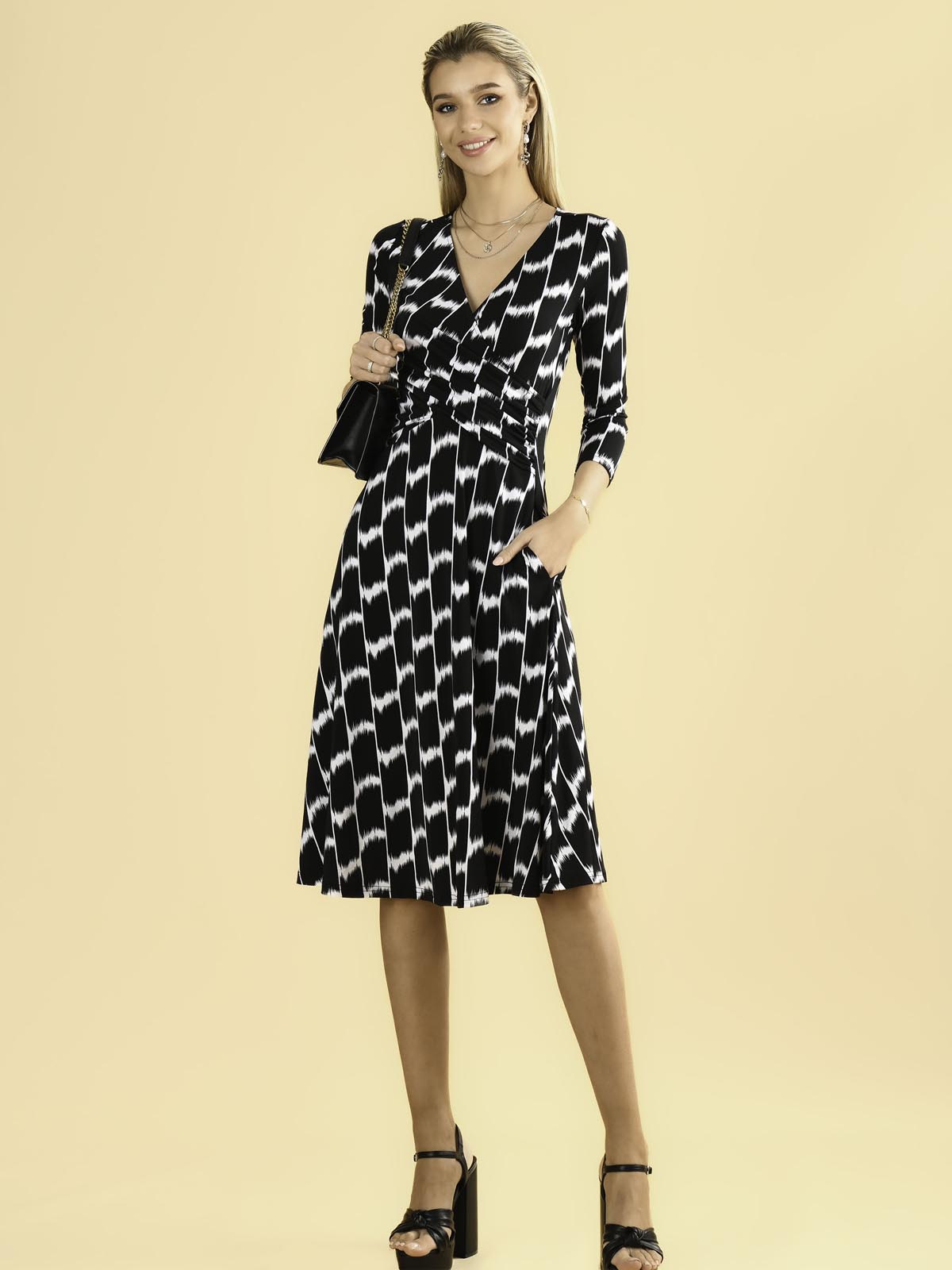 Odilia Fit & Flare Jersey Dress, Black Geo