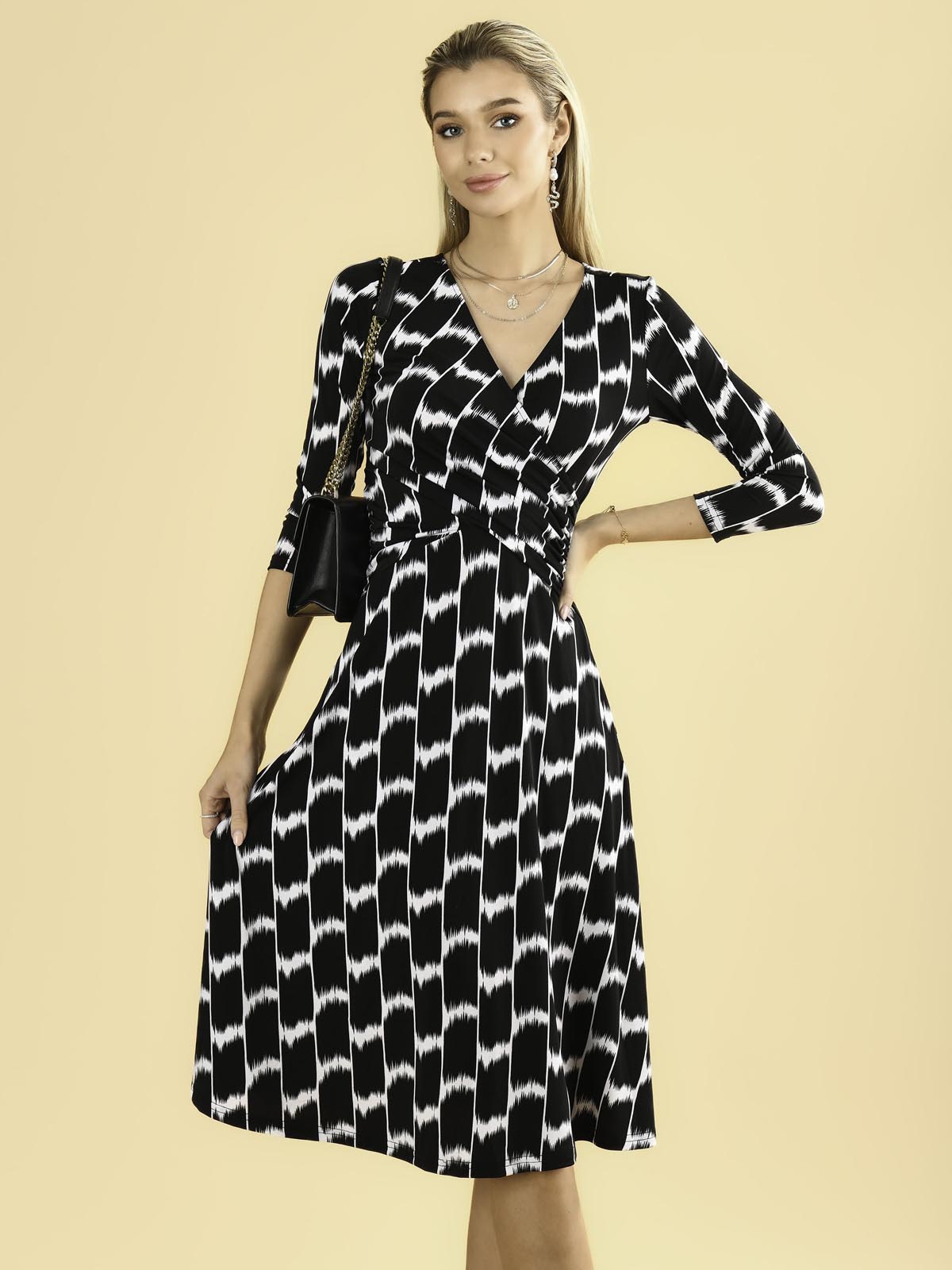 Odilia Fit & Flare Jersey Dress, Black Geo